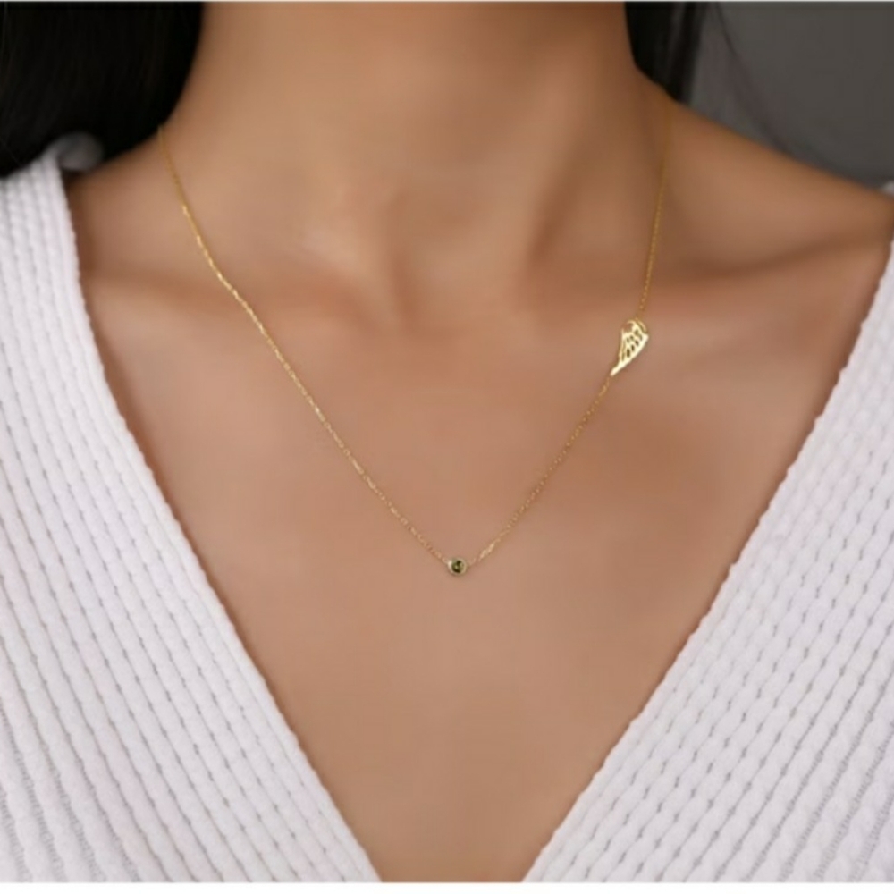 Memorial Necklace - Birthstone Angel Wing Necklace